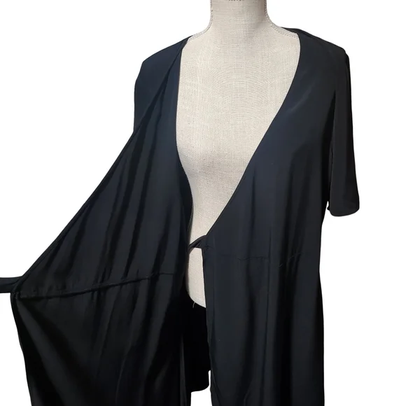 EILEEN FISHER Black Wrap Dress Womens Size 14 Tencel Short Sleeve Midi Minimal - Picture 5 of 14